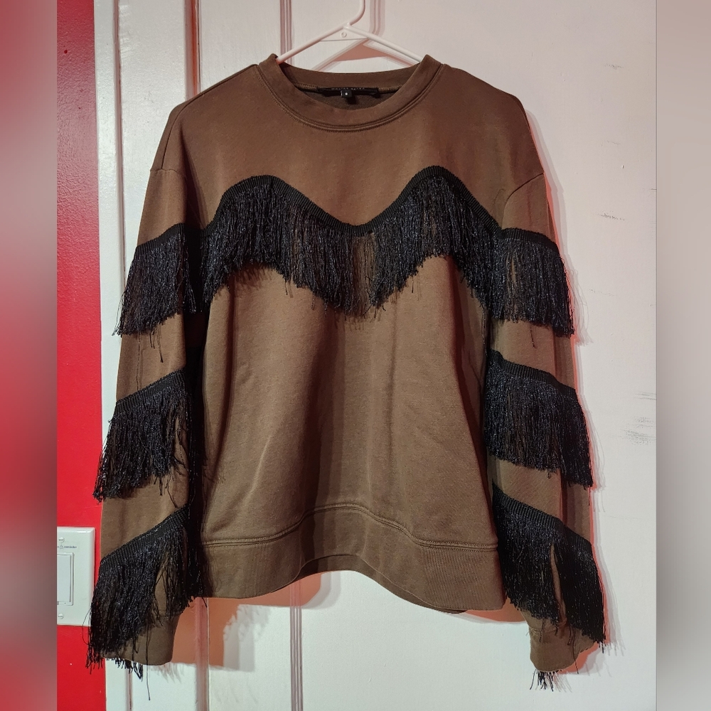 S Walter Baker Olive green fringe sweatshirt